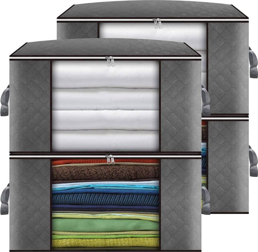 4-delige kledingopbergtas 90 liter organisator met grote capaciteit voor kleding dekbedden dekens beddengoed met ritssluiting en transparant venster dikke en ademende stof