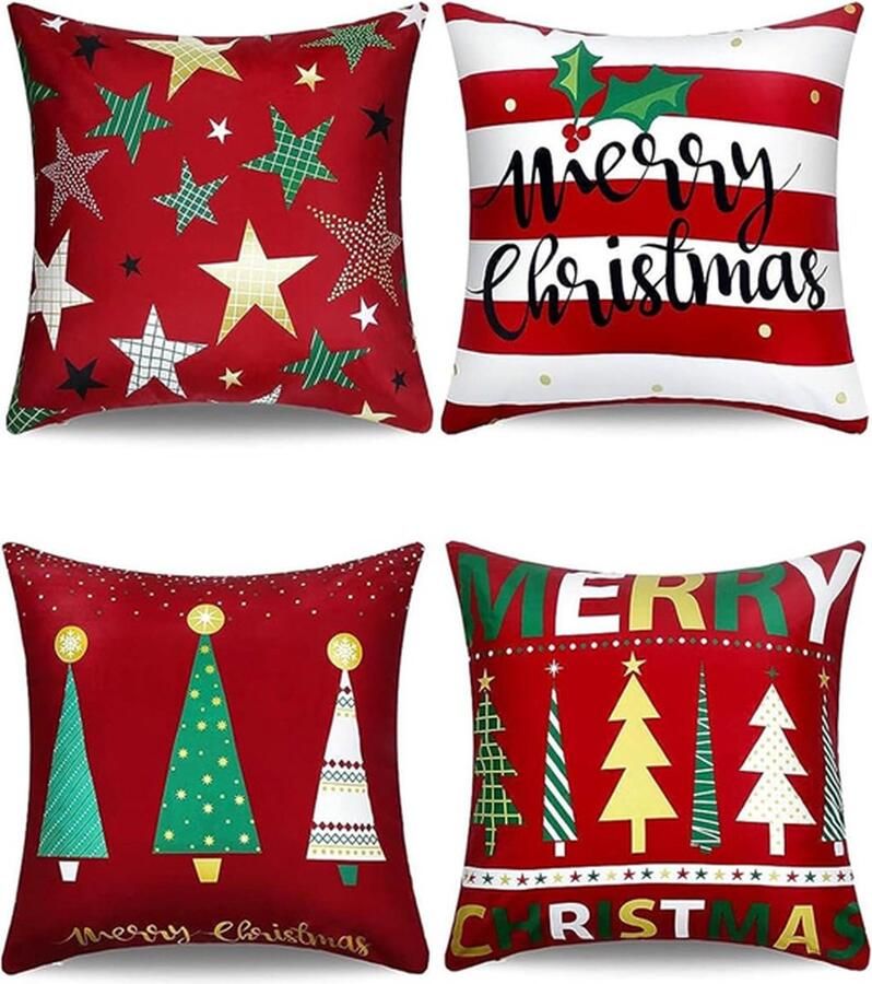 4-delige kussenslopen kerstkussenslopen sierkussenslopen thuisnachtkussenslopen kerstversieringen kerstdecoratie kerstkussenslopen geschikt voor slaapbank 45x45cm