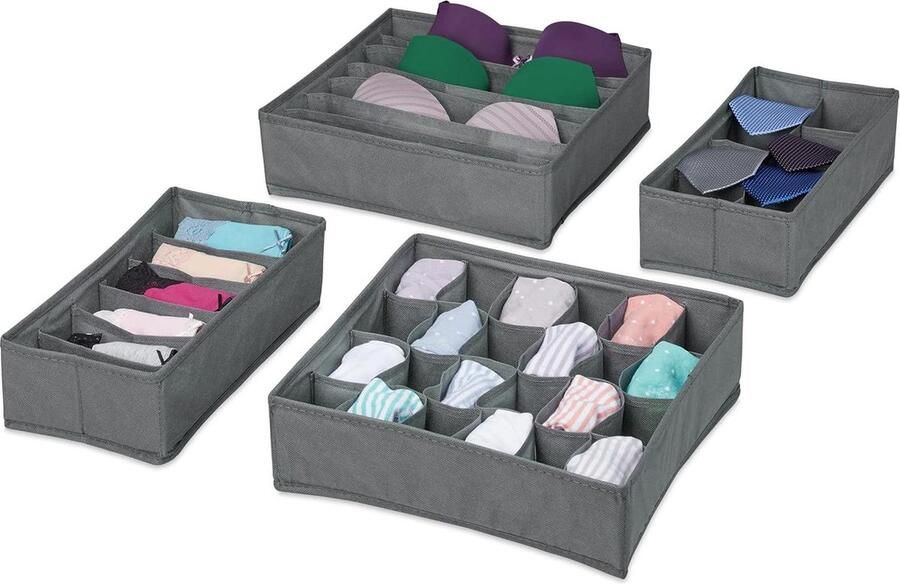 4-delige lade organizer voor kledingkast sokken bh's onderbroeken ladeverdeler ondergoed lichtgrijs
