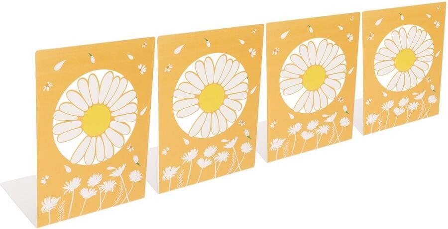 4-delige Metalen Boekensteunen Antislip Fraai en Uniek Design Draagbaar en Decoratief Daisy Motief Voor Bureau en Boekenkast