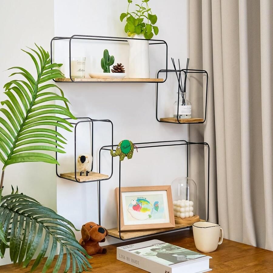 4-delige metalen wandplanken met houten planken voor decoratie van woonkamer slaapkamer werkkamer keuken industriële stijl wanddecoratie wandplanken woonkamer