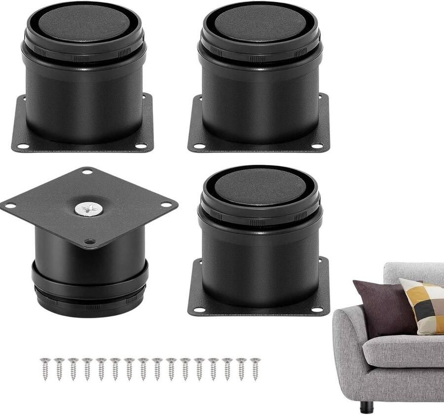 4-delige meubelpoten Verstelbare ronde kastpoten Metalen kasttafelpoten Geschikt voor kasten banken planken tafels doe-het-zelf meubels Zwart 50 mm