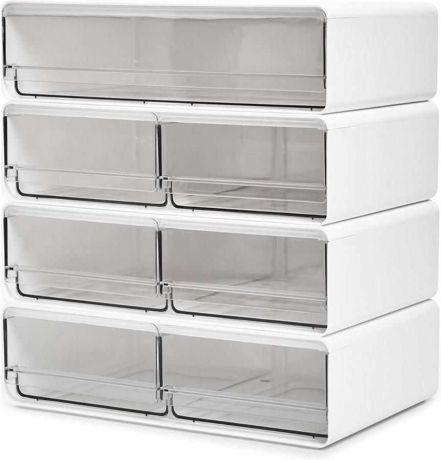 4 Piece Multifunctional Makeup Drawers Set 7 Drawers Pull-Out Clear Organizer Mini Cabinet Cosmetic Holder Chest for Basin Dressing Table Bathroom Bedroom White