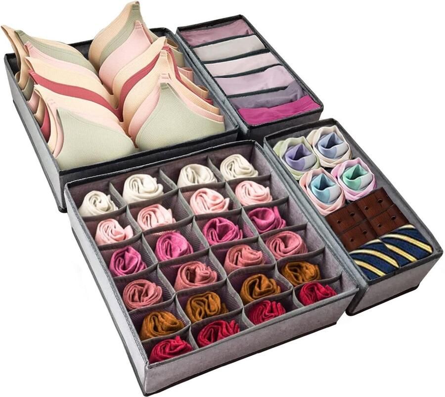 4-delige ondergoed organizer opvouwbaar opbergsysteem voor kastlade Oxford-stof divider voor sokken en lingerie Kledingkast