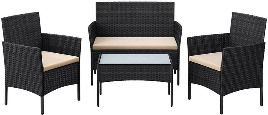 4-delige PE-polyrotan tuinmeubelset terraszitgroep buitenlounge gegalvaniseerd metalen frame 56 5 cm x 99 cm x 71 cm