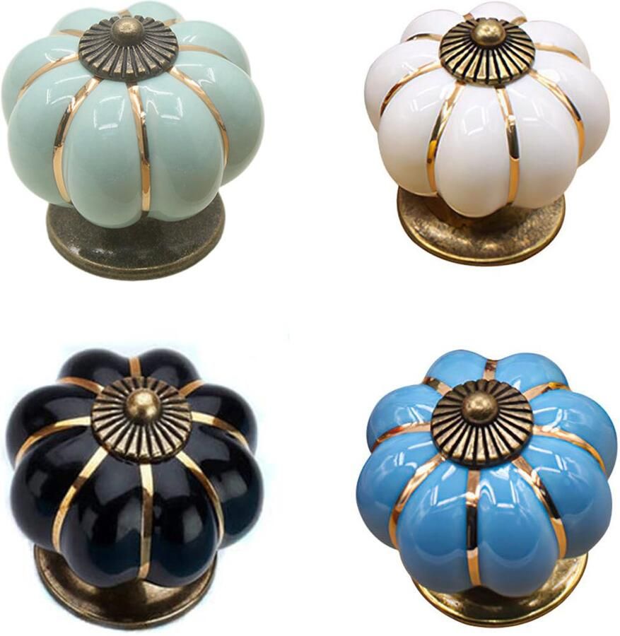 4-delige pompoen keramische handgrepen pompoen knoppen keramische deurknoppen keramische kastknoppen pompoen keramische meubelknoppen met schroeven voor deuren keukenkasten lades dressoirs blauw zwart wit lichtgroen