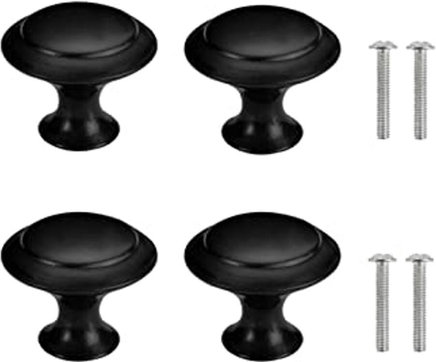 4-delige roestvrijstalen kastdeurknoppen voor keukenmeubilair zwart