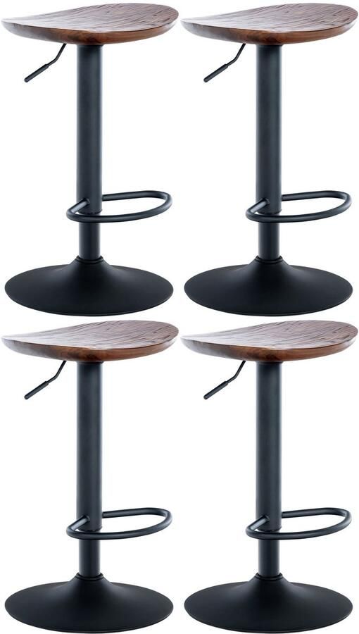 4-delige set Barkrukken Barstoelen In Hoogte Verstelbaar FSC-teak Hout & Mat Metaal