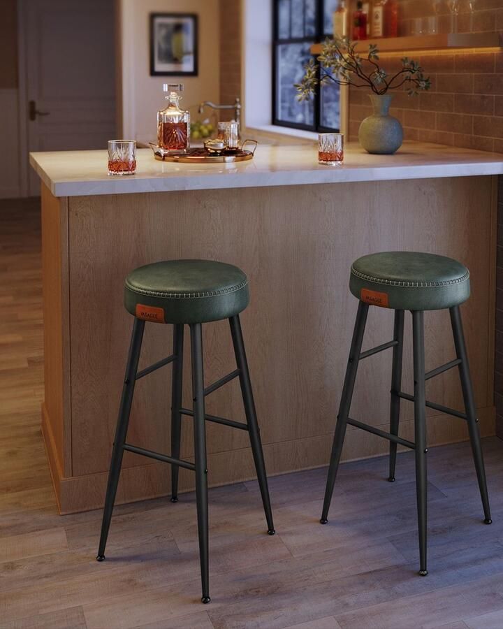 Rootz Living Rootz 4-delige set barstoelen baliekrukken keukenkrukken stalen frame 49 5 cm x 49 5 cm x 63 cm inktzwart PU-leer lichtgewicht eenvoudige montage stevige constructie