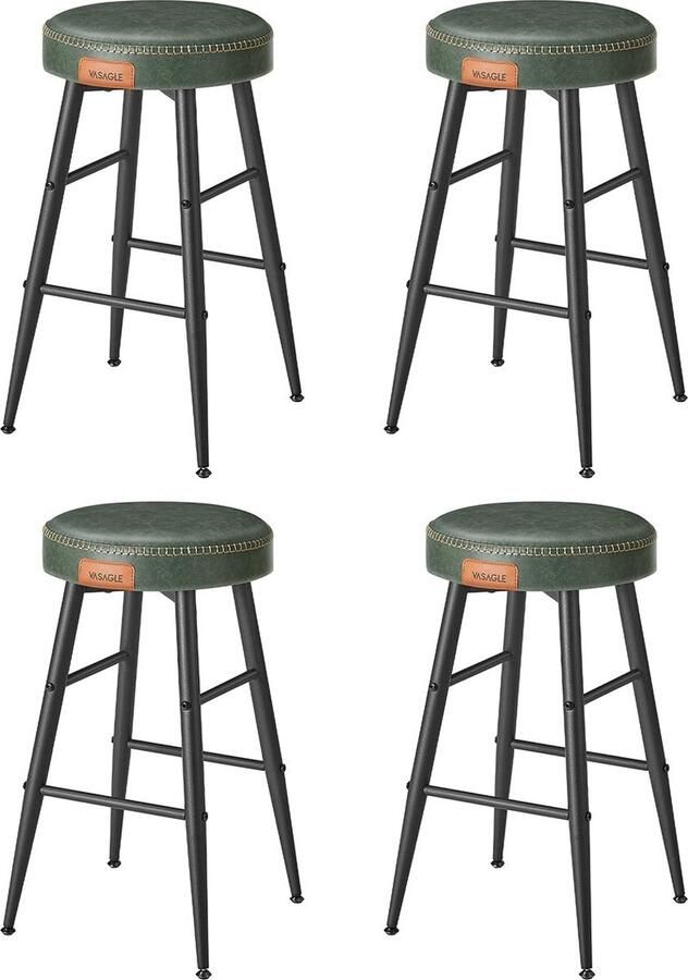 Rootz Living Rootz 4-delige set barstoelen keukenkrukken stoelen op toonbankhoogte stalen frame 58D schuim PU-leer multiplex bosgroen 49 5 cm x 49 5 cm x 63 cm