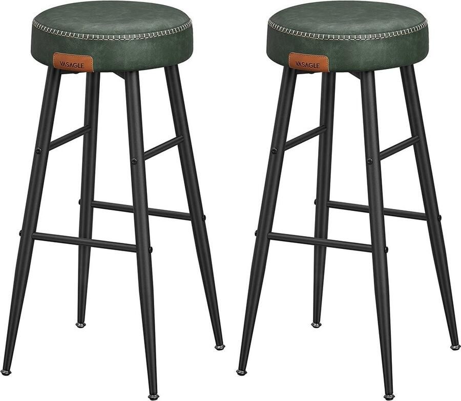 Rootz Living Rootz 2 Piece Set Bar Chairs Kitchen Stools Counter Height Chairs Steel Frame Highly Elastic Foam PU Synthetic Leather Forest Green 51.6cm x 51.6cm x 76.2cm