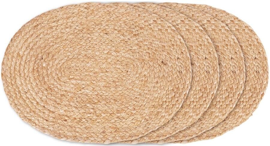 4 -delige set Bombay Placemat Jute Table Mats Rustieke tafel Linnengoed Duurzaam en gemakkelijk te reinigen 35 cm x 45 cm