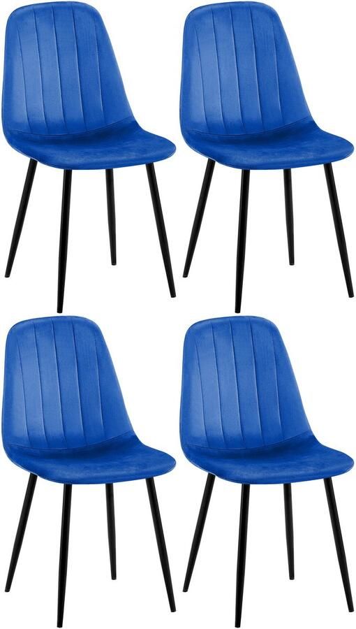 Merkloos Set van 4 Eetkamerstoelen Baxter Blauw Fluweel Comfort & Design