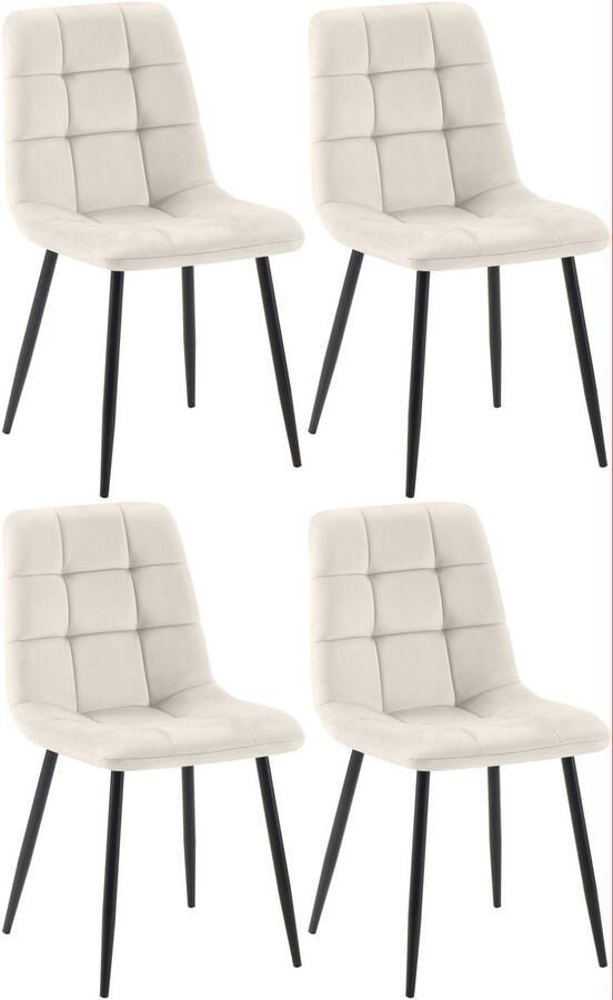CLP Antibes Set van 4 Eetkamerstoelen Zonder armleuning Metaal frame Velvet Fluweel cremewit