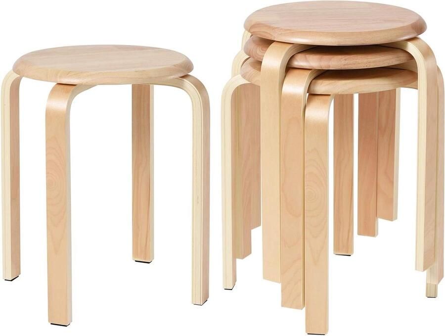 4-delige set Houten Eetkamerstoelen voor Keuken en Eetkamer Stapelbare Stoel met Anti-slip Mat Natuurlijke Look Geschikt voor Thuis en Klaskamers RF-752-4