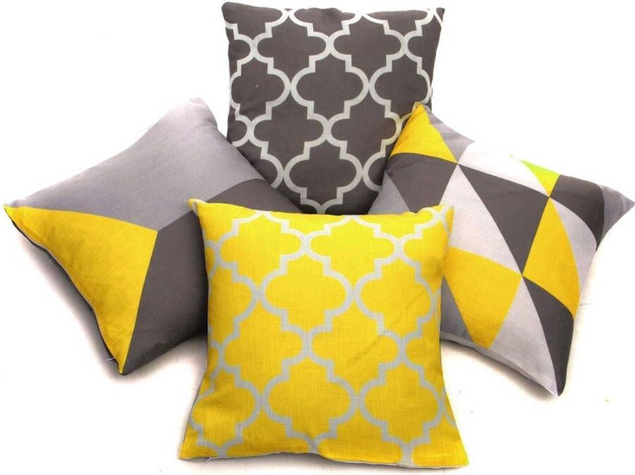 4-delige set kussenslopen van katoen en linnen met geometrische patronen decoratief voor op de bank in de auto op het terras sierkussenslopen 45 x 45 cm 45 x 45 cm