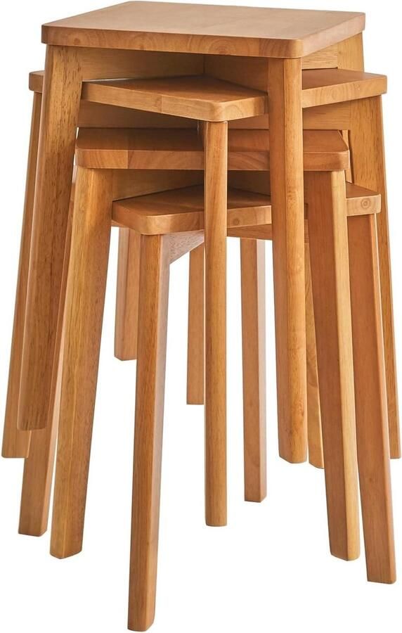 4-delige set stapelbare eetkamerstoelen voor keuken of eetkamer houtkleur anti-slip mat stapelbaar klassiek design