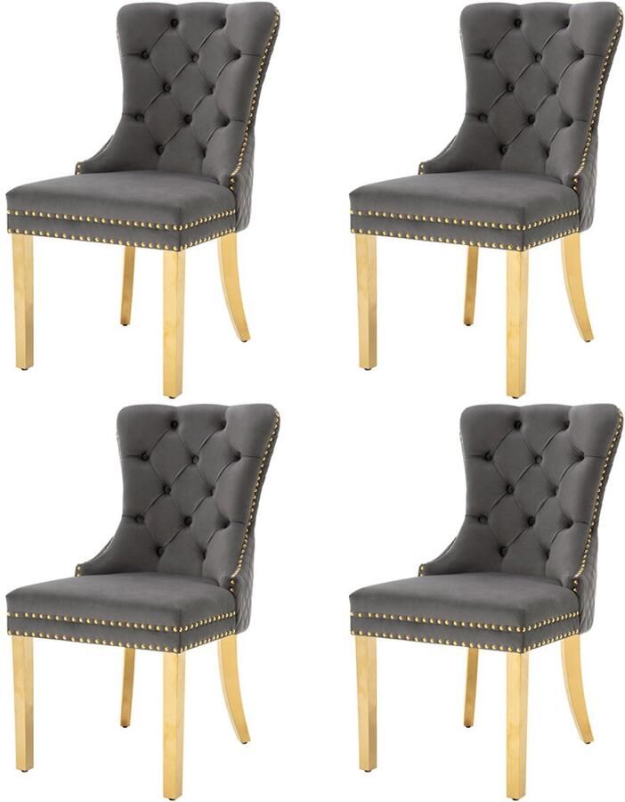 4-delige set stoelen eetstoelen loungestoelen multifunctionele stoelen met een uniek deurringontwerp op de diamantvormige rugleuning en knoopversieringen op de rugleuning 50 5 x 45 x 95 cm Grijs