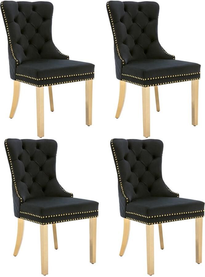 4-delige set stoelen eetstoelen loungestoelen multifunctionele stoelen met een uniek deurringontwerp op de diamantvormige rugleuning en knoopversieringen op de rugleuning 50 5 x 45 x 95 cm Zwart