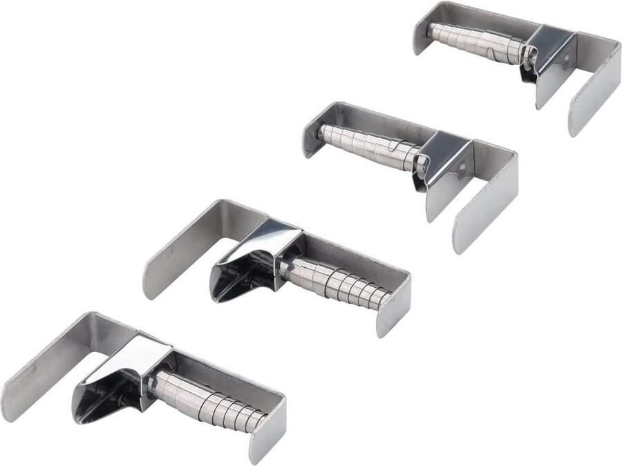 4-delige set tafelkleed klemmen voor tafeldoeken van roestvrij staal als bevestigingsmiddelen metaal klemmen met een drukveer (Kleur: zilver)