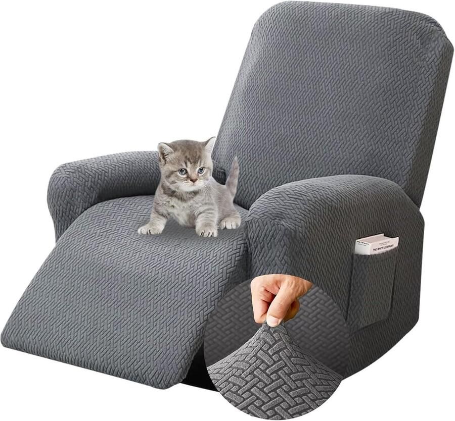 4-delige stoelhoes all-inclusive stoelbeschermer voor relaxstoel stoelbeschermer voor televisiefauteuil complete stoelhoes stretch stoelhoes met zakken (donkergrijs)