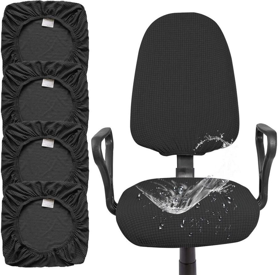 4-delige stretch stoelbekleding wasbare elastische hoes voor eetkamerstoelen universele stoelhoezen voor bureaustoel zwart - Foto 2