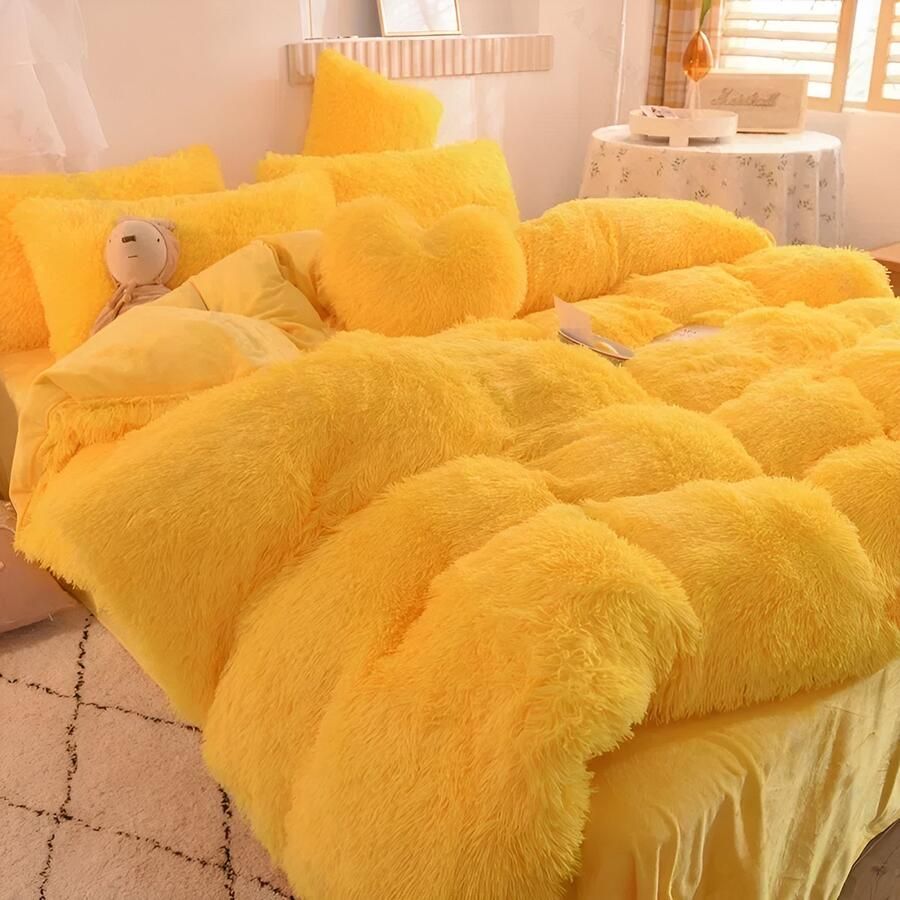 4-Delige Super Shaggy Koraal Fleece Warme Gezellige Prinses Beddengoed Set Nerts Fluwelen Dekbedovertrek Set Bed Dekbed Deken Kussensloop dekbedovertrek 200*230CM lakens 230*250CM kussensloop 48*74CM * 2 Soft Pink