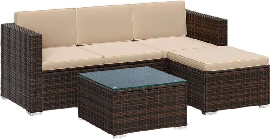 4 -delige tuinmeubelset Terrace Furniture Balkon Set Cushioned Comfort 3 -zits en tafel: 173x60x66cm 58x58x34cm