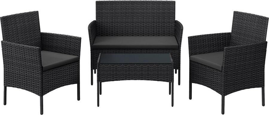 4-delige tuinmeubelset terrasstoel rotan bank tafel van gehard glas VFT-kussens gegalvaniseerd metalen frame bruin taupe 30 kg 99 cm x 54 5 cm x 81 5 cm