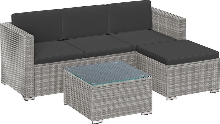 Rootz Living Rootz 4-delige tuinmeubelset tuinset rotan bank patiolounge PE-polyethyleen materiaal VFT-kussens 173 cm x 60 cm x 66 cm