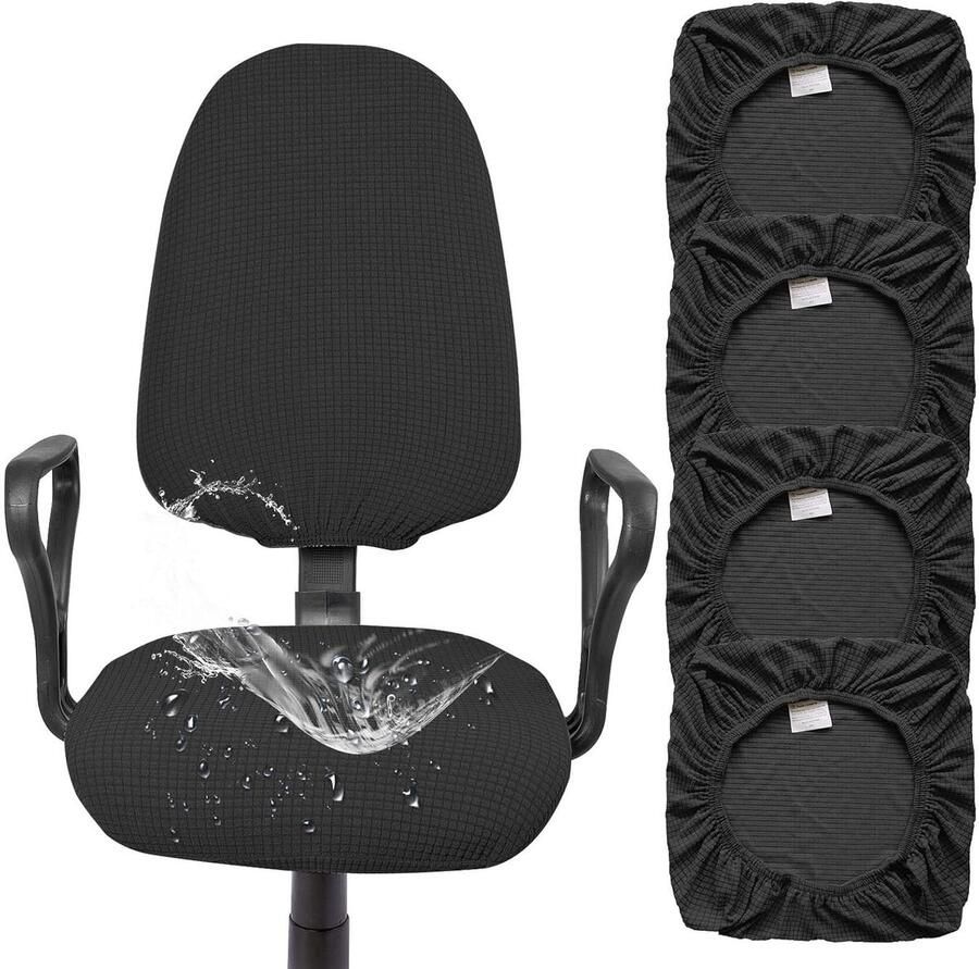 4-delige stretch stoelbekleding wasbare elastische hoes voor eetkamerstoelen universele stoelhoezen voor bureaustoel zwart