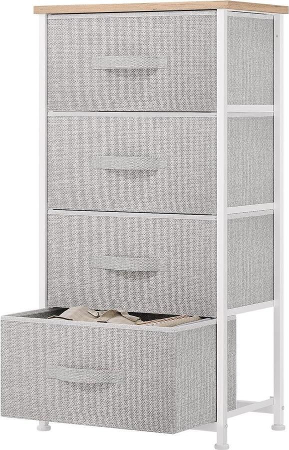 4-Drawer Chest of Drawers Wooden Top Cloth Dresser Storage Unit for Bedroom and Living Room Light Grey