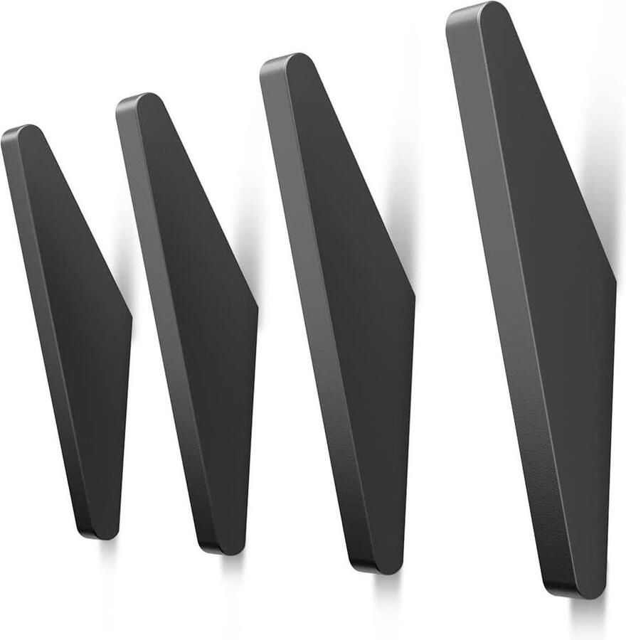 Jassenhaken Zwarte 4 Driehoek Jassenhaken voor Muur Kinderen Haken Heavy Duty Aluminiumlegering Ophangen Jasje Hond Lood Mat Zwart - Foto 2