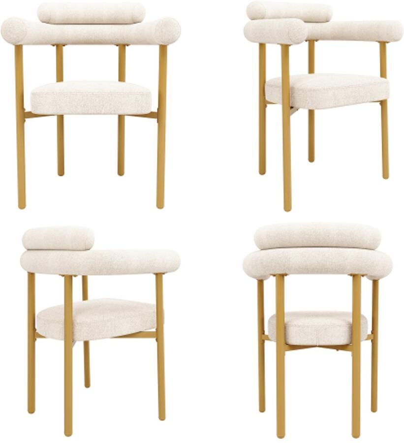 GOTAGEE 4 eetkamerstoelen moderne en eenvoudige eetkamerstoelen van suède stof ringstoelen geschikt voor eetkamers woonkamers en studeerkamers crèmekleurig