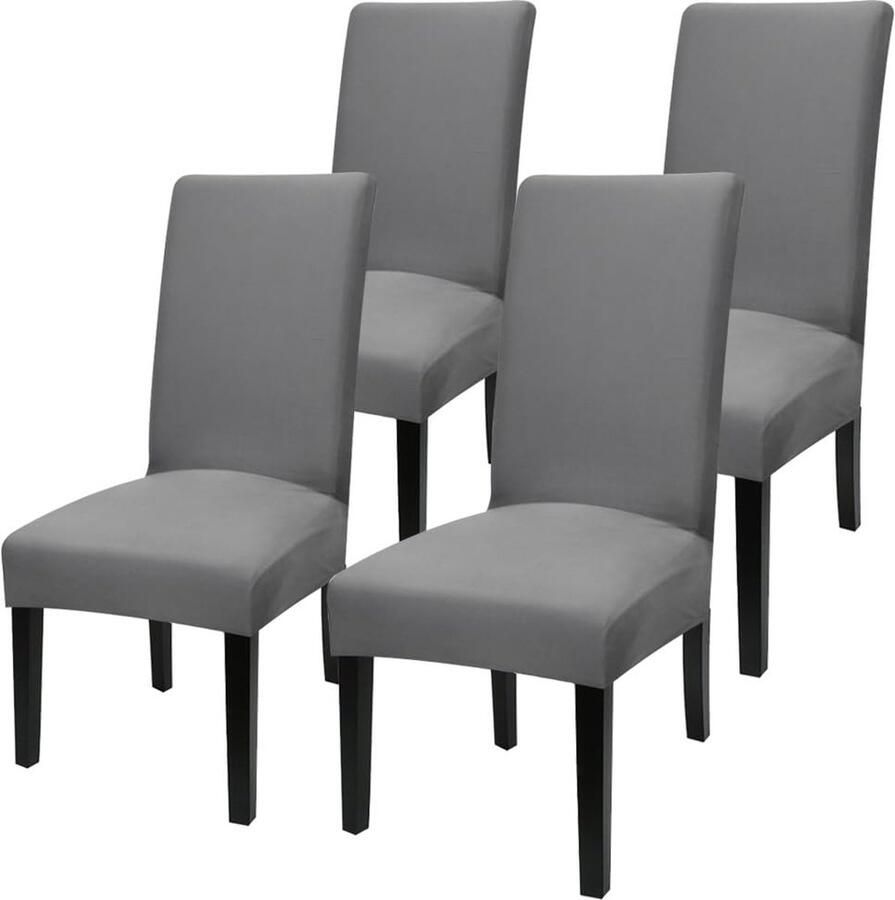 4 en 6 stuks Universele Stretch Stoelhoezen voor Eetkamerstoelen Donkergrijs