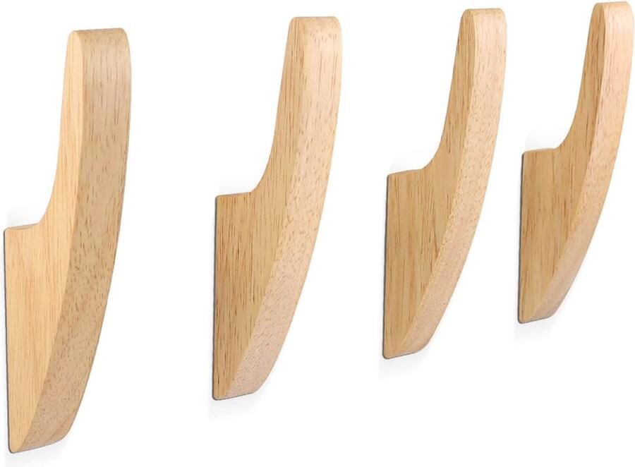 4 Houten Kapstokhaken Multifunctionele Muurhaken voor Thuis – Vintage Design voor Slaapkamer Woonkamer en Gang