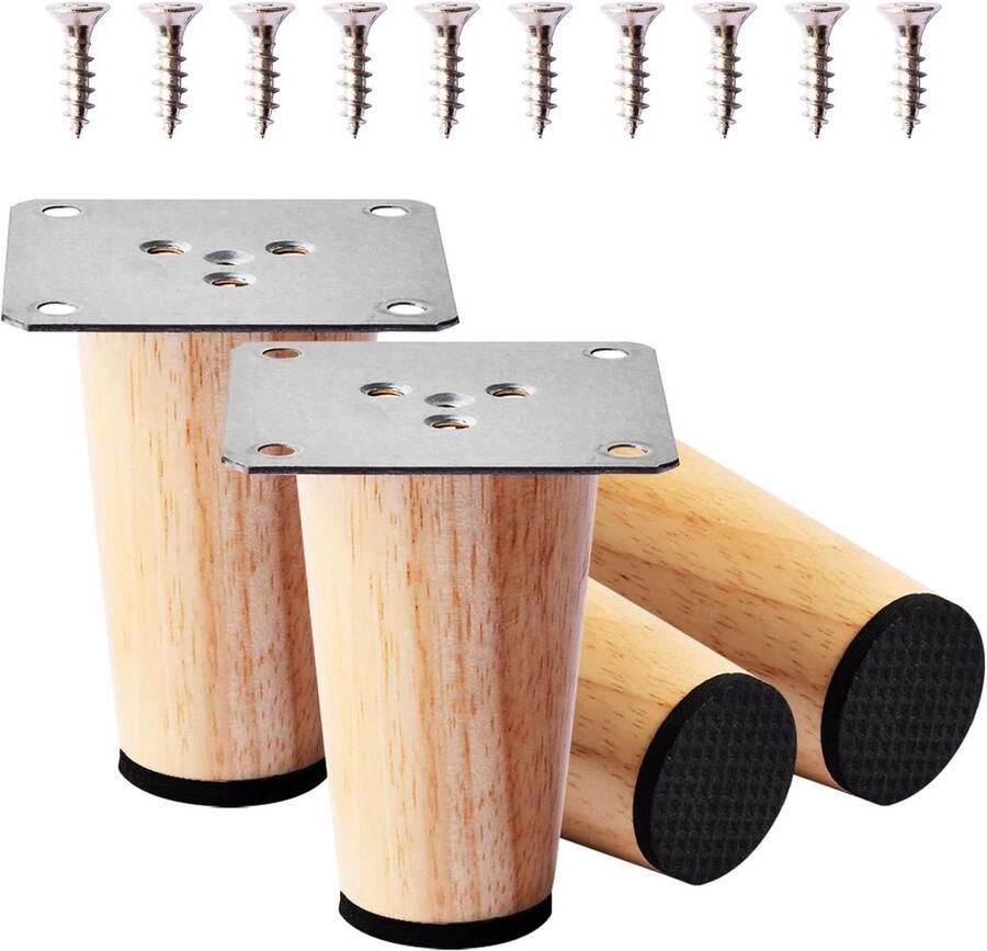 4 houten meubelpoten 8 cm set van 4 bankpoten met schroeven antislipmatten voor bank tafel stoel dressoir bed meubelvoeten