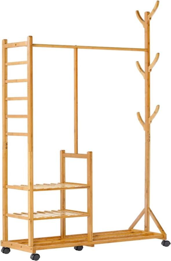 Bamboe kledingrek 4-in-1 multifunctioneel met wielen