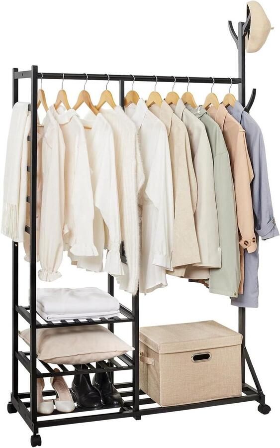 4-in-1 kledingrek multifunctioneel met wielen bamboe