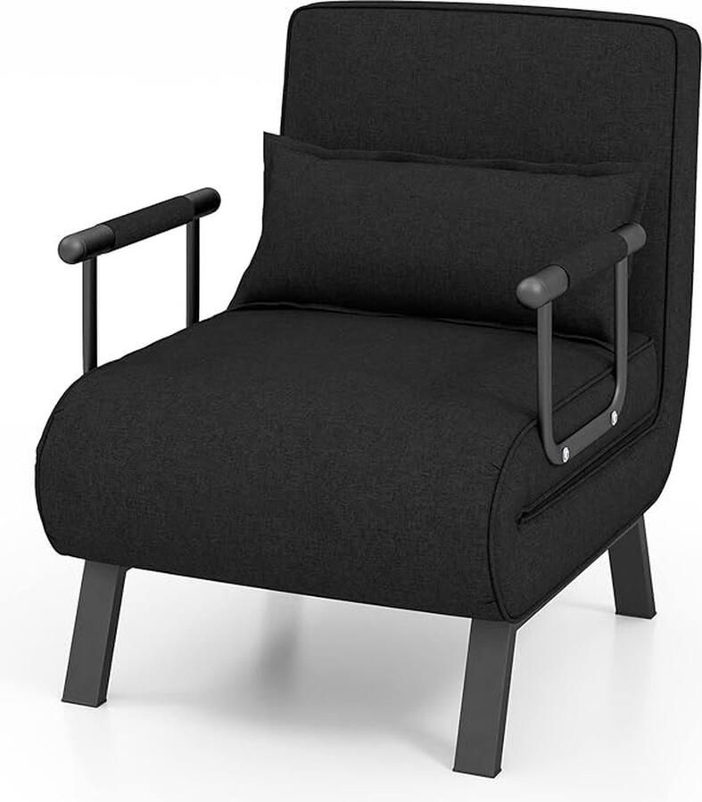 4-in-1 opvouwbare slaapbank met 5 standen verstelbare rugleuning verwijderbaar kussen en gevoerde zitting slaapbank met metalen frame maximale belasting 150 kg (zwart)