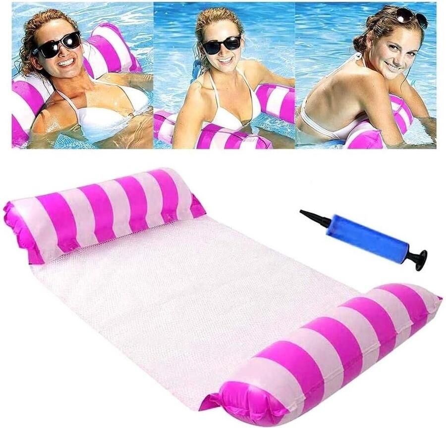 4-in-1 premium zwembad drijvende hangmat opblaasbare loungestoel hangmat drifter roze en lichtblauw waterhangmat