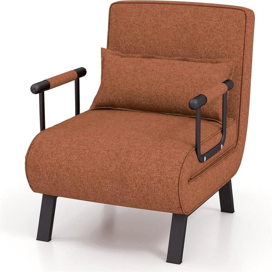 4-in-1 Slaapbank – Slaapstoel – Loungestoel – Opvouwbare Bank – Eénpersoonsbed – 6-voudig Verstelbare Rugleuning – Comfortabel Linnen Met Katoenen Vulling – Coffee Gray