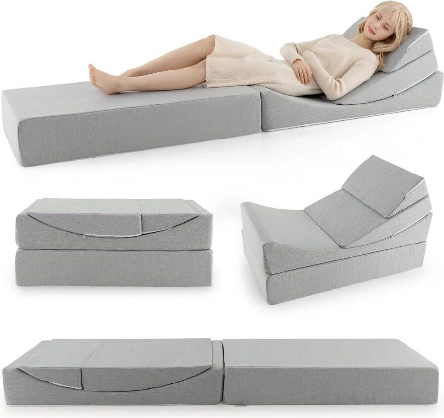 4-in-1 slaapbank vloer-futon-slaapstoel met spons met hoge dichtheid afneembare en wasbare linnen hoes opvouwbare slaapbank voor woonkamer logeergebruik en autortrip