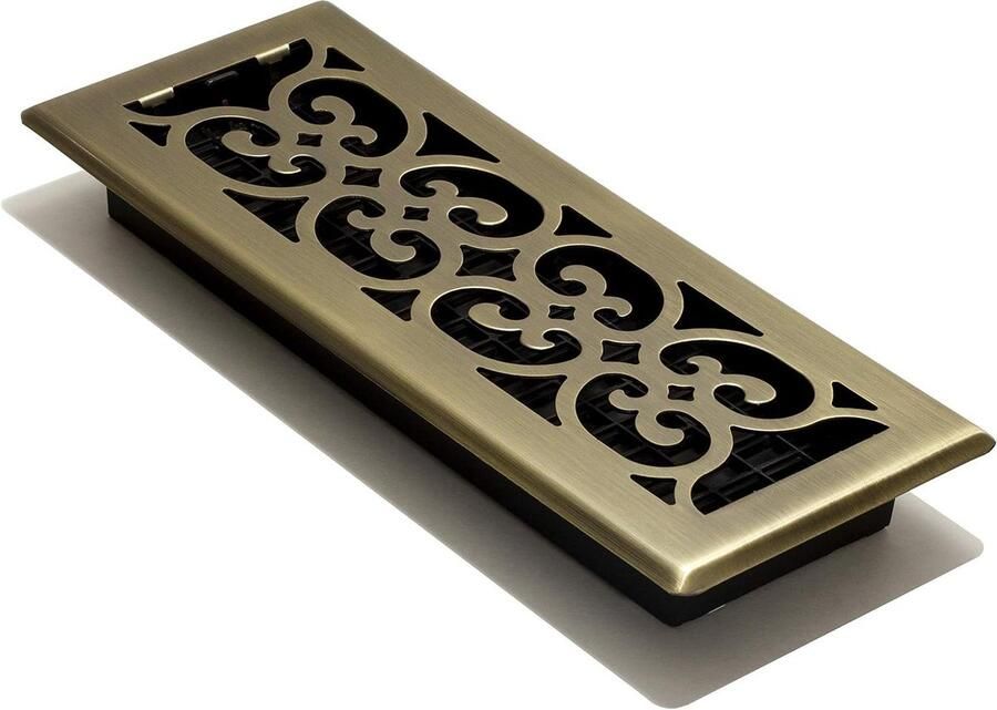 4-Inch bij 12-Inch Antiek Messing Scroll Floor Register met Luchtstroomregeling SPH412-A