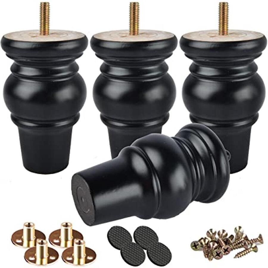4 inch massief houten meubelpoten voor meubels 4 stuks gedraaide broodjes met schroefdraad en montagekit