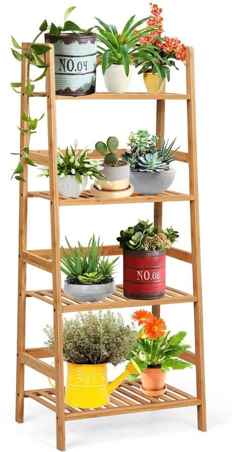 4-laags Bamboe Boekenkast – Opbergplanken voor Woonkamer Keuken en Kantoor Natuurlijk