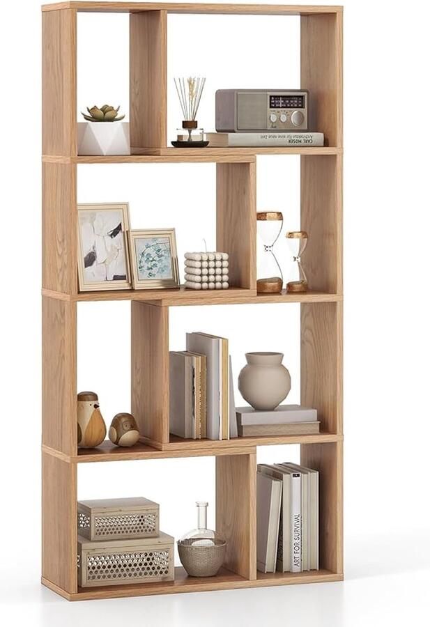 4-laags boekenkast staande plank met 8 compartimenten kubusplank kantoorplank opbergrek voor woonkamer slaapkamer studeerkamer 60 x 20 x 120 cm (natuur)