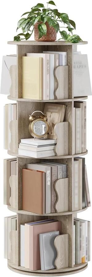 4-laags draaibare boekenrek 127 cm hoge boekenkast voor kinderkamer 360° draaibare houten boekenrek draaibare boekenorganizer voor thuiskantoor woonkamer slaapkamer studeerkamer (natuurlijke kleur)