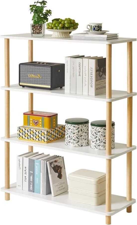 4-laags houten open boekenkast moderne vrijstaande boekenplank opbergorganizer multifunctionele displaystandaard voor slaapkamer woonkamer en thuiskantoor opbergkast wit WBC004W