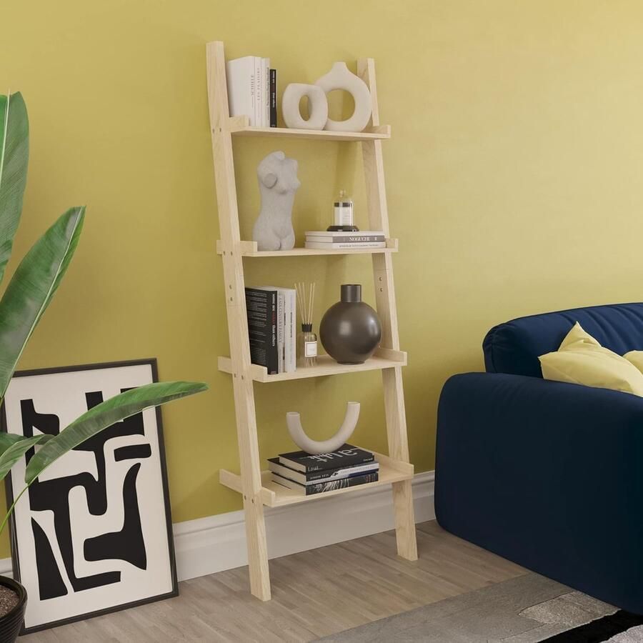 4 Laags Ladder Boekenkast Schuine Display Plank voor Woonkamer en Kantoor
